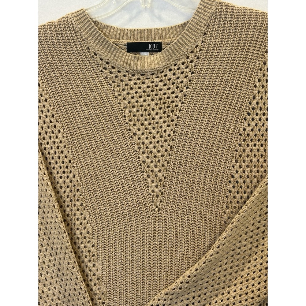Kut from the Kloth Tan Knit Sweater Women's Sz M Pullover Long Sleeve Open Weave - Picture 2 of 8